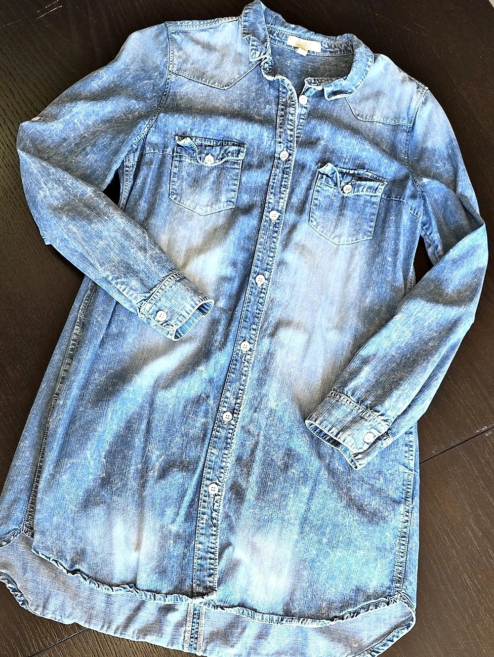 dani Denim-Look Button Down Denim Shirt Dress Size Small